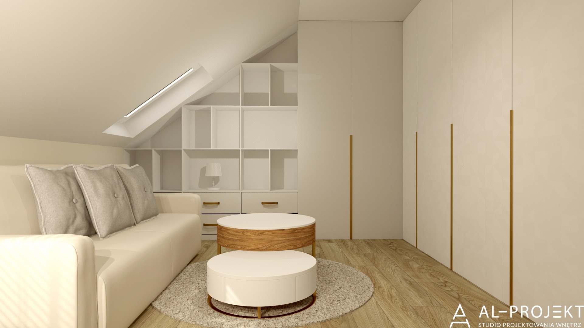 biały pokój z białymi meblami i drewnianą podłogą